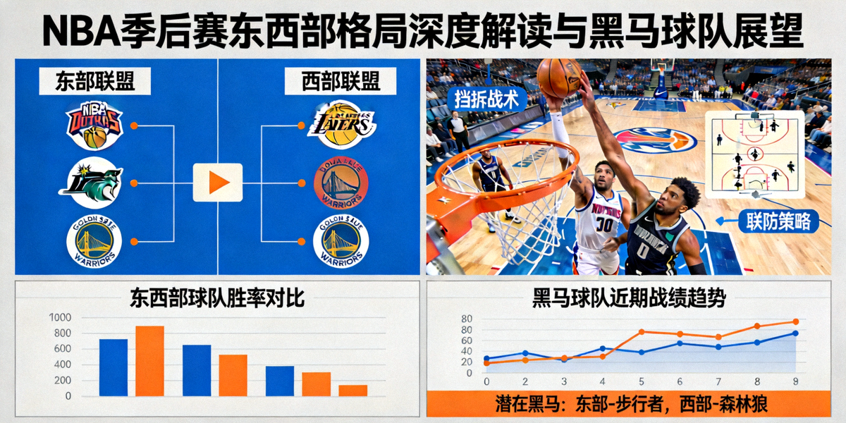NBA季后赛东西部格局深度解读与黑马球队展望主题图片，展示篮球场上的激烈对抗与战术分析