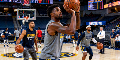 NBA西部决赛赛前动态，球员热身训练现场照片