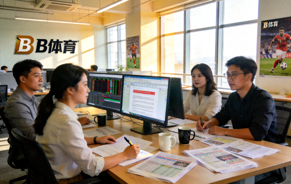 B体育官网新闻编辑团队正在整理体育赛事资讯的工作场景图