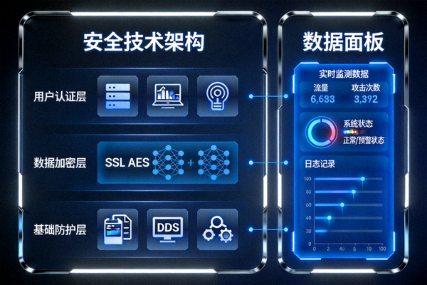 B体育官网安全技术架构示意图蓝色数据面板图片